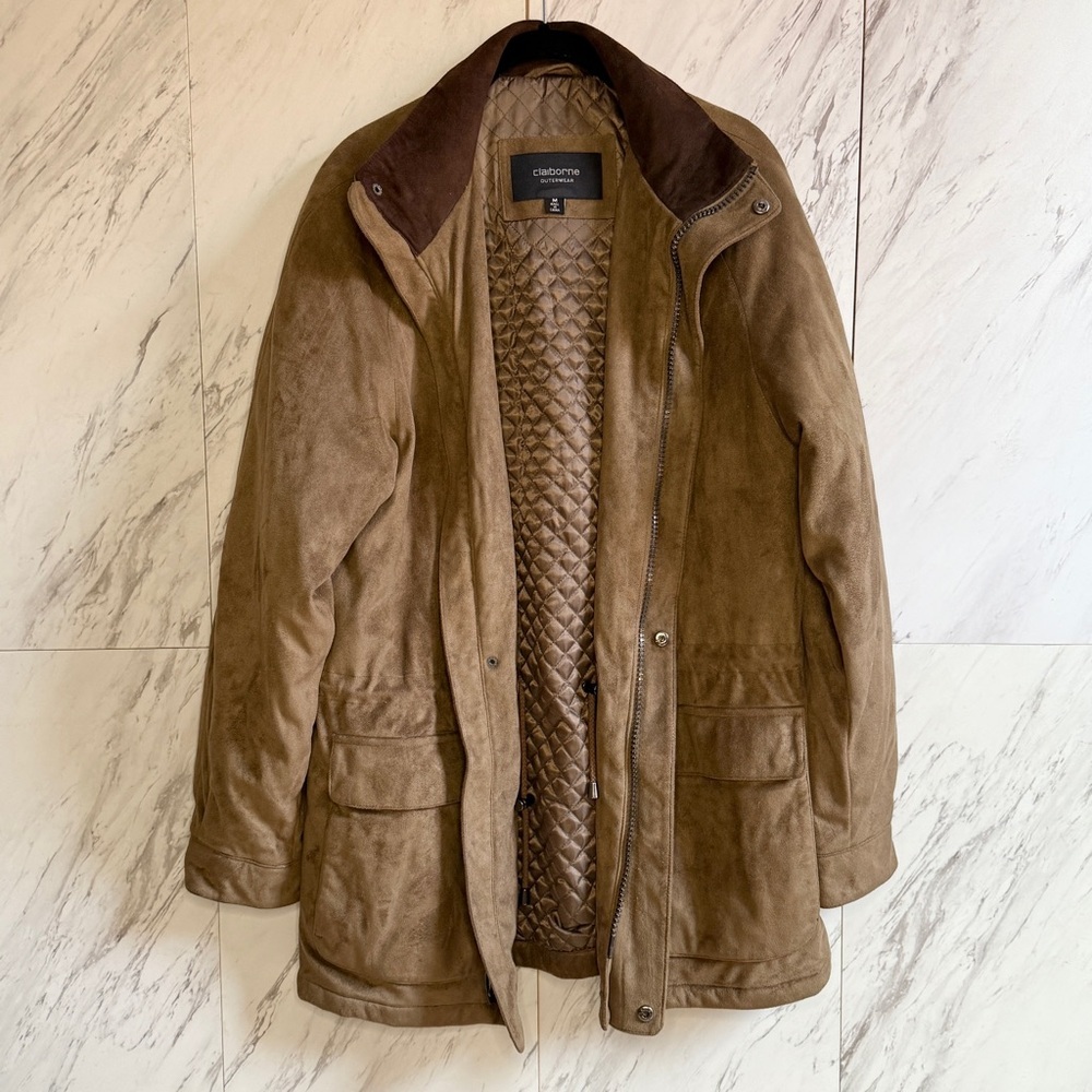 Claiborne Outerwear Sueded Brown Full Zip Coat Jacket SZ M